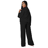 Bra Long Sleeve Shirt Wide Leg Pants 3 Pieces Sets YF-10175