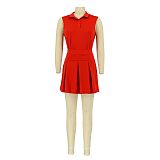 Sleeveless Pullover Polo Tops Pleated Skirt Suits AIL-213