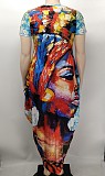 5XL Loose Short Sleeve Printed Plus Size Dresses XMY-9366