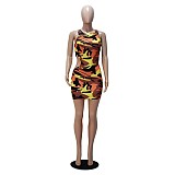 Camo Print Cut Out Sleeveless Mini Tank Dresses JLY-19376