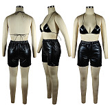 PU Leather Bikini Cover Ups 2 Piece Shorts Set TE-4432