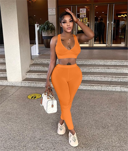 Workout Tank Crop Top Leggings 2 Piece Pants Sets JP-1073