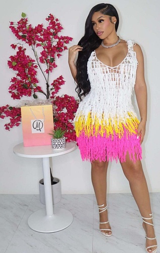 Crochet Knitted Tassel Beach Cover Up Dress CM-8620