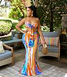 Tie Dye Spaghetti Strap Crop Top And Maxi Skirts Set ANDI-1377