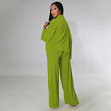 Bra Long Sleeve Shirt Wide Leg Pants 3 Pieces Sets YF-10175