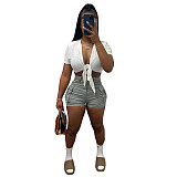 Lace Up Crop Tops Cargo Shorts Two Piece Set CN-0201