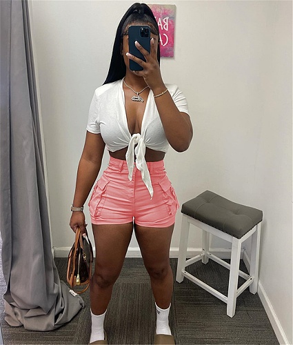 Lace Up Crop Tops Cargo Shorts Two Piece Set CN-0201