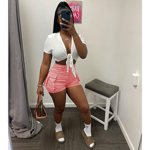 Lace Up Crop Tops Cargo Shorts Two Piece Set CN-0201