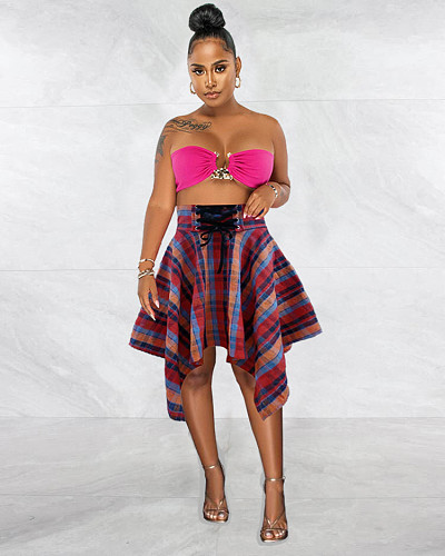 Plaid Irregular High Waist Streetwear Skirts MDF-5320
