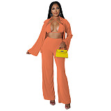 Bra Long Sleeve Shirt Wide Leg Pants 3 Pieces Sets YF-10175