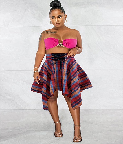 Plaid Irregular High Waist Streetwear Skirts MDF-5320
