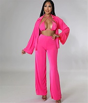 Bra Long Sleeve Shirt Wide Leg Pants 3 Pieces Sets YF-10175