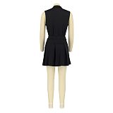 Sleeveless Pullover Polo Tops Pleated Skirt Suits AIL-213