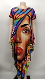 5XL Loose Short Sleeve Printed Plus Size Dresses XMY-9366