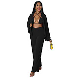 Bra Long Sleeve Shirt Wide Leg Pants 3 Pieces Sets YF-10175