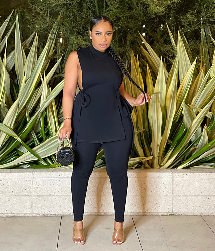 Cut Out Side Lace Up Top Leggings 2 Piece Sets MUX-6109
