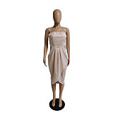 Strapless Ruched Split Irregular Midi Party Dresses DY-6984