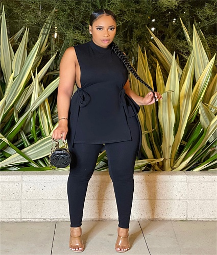 Cut Out Side Lace Up Top Leggings 2 Piece Sets MUX-6109