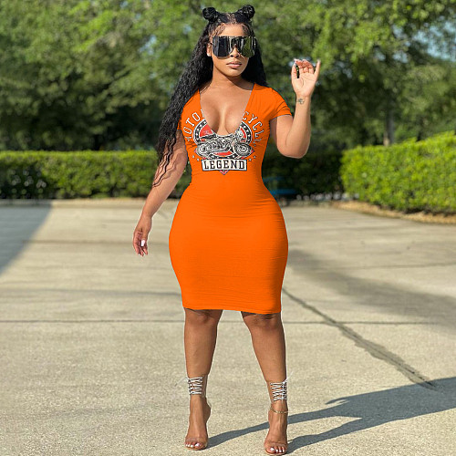 Short Sleeve V-neck Stretchy Pencil Dresses JINGJ-6075