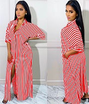 Striped Loose Casual Button Up Half Sleeve Shirt Dress ANDI-1370