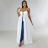 5XL Bow Spaghetti Sleeveless Long Split T Shirt Tops YF-10176