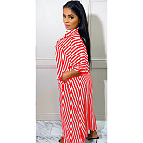 Striped Loose Casual Button Up Half Sleeve Shirt Dress ANDI-1370
