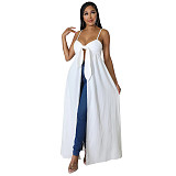 5XL Bow Spaghetti Sleeveless Long Split T Shirt Tops YF-10176