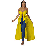 5XL Bow Spaghetti Sleeveless Long Split T Shirt Tops YF-10176