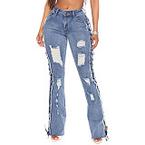 Stretch High Waist Bandage Flare Denim Pants LX-5522