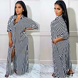 Striped Loose Casual Button Up Half Sleeve Shirt Dress ANDI-1370