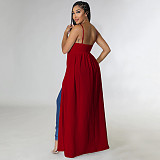 5XL Bow Spaghetti Sleeveless Long Split T Shirt Tops YF-10176