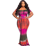 Tie Dye Short Sleeve Floor Length Plus Size Dress OSS-22290