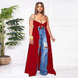 5XL Bow Spaghetti Sleeveless Long Split T Shirt Tops YF-10176
