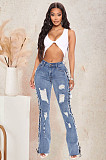Stretch High Waist Bandage Flare Denim Pants LX-5522