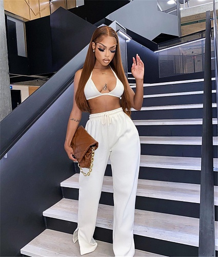 Halter Bra Tops and Wide Leg Pants Matching Set DAI-8389