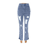 Stretch High Waist Bandage Flare Denim Pants LX-5522