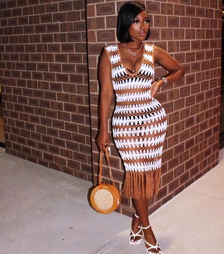 Fishnet Crochet Knitted Tassel Beach Dress OSM-4367