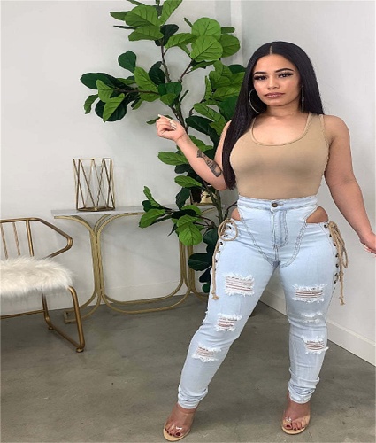 Cut Out Bandage Ripped Hole Denim Pencil Pants LA-3317