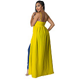 5XL Bow Spaghetti Sleeveless Long Split T Shirt Tops YF-10176