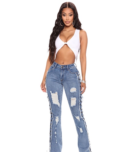 Stretch High Waist Bandage Flare Denim Pants LX-5522