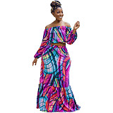 Off Shoulder Long Sleeve Crop Tops+Maxi Skirt Sets RS-6838