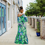 Off Shoulder Long Sleeve Crop Tops+Maxi Skirt Sets RS-6838