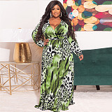 Leopard Print Deep V Neck Plus Size Dresses OSS-22349