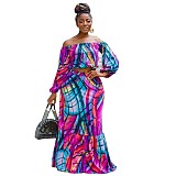 Off Shoulder Long Sleeve Crop Tops+Maxi Skirt Sets RS-6838
