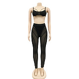 Sexy Bra Crop Top+Patchwork Sheer Mesh Pants Outfits BY-5799
