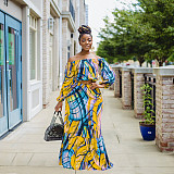 Off Shoulder Long Sleeve Crop Tops+Maxi Skirt Sets RS-6838