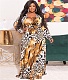 Leopard Print Deep V Neck Plus Size Dresses OSS-22349
