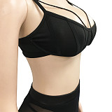 Sexy Bra Crop Top+Patchwork Sheer Mesh Pants Outfits BY-5799