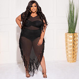 Cover Up Sheer Mesh Tassel Side Beach Dress JLY-19371