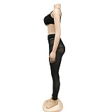 Sexy Bra Crop Top+Patchwork Sheer Mesh Pants Outfits BY-5799